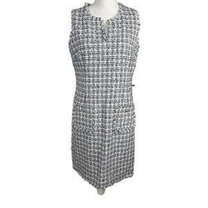 KARL LAGERFELD PARIS NWOT Tonal Tweed Fringe Sleeveless Sheath Dress Size‎ 12